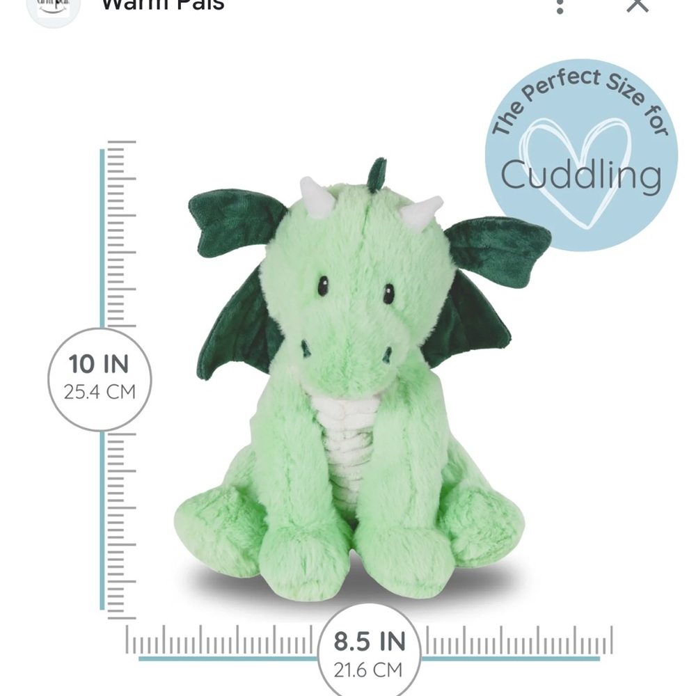 Warm Pals Daniel Dragon Plush Green  10” For Adults Comfort - Picture 14 of 14